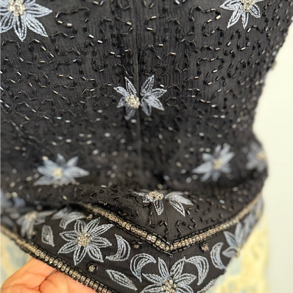 Vintage Cote d’Azur Black Beaded Top | Silk Floral Embroidery - Picture 7 of 15